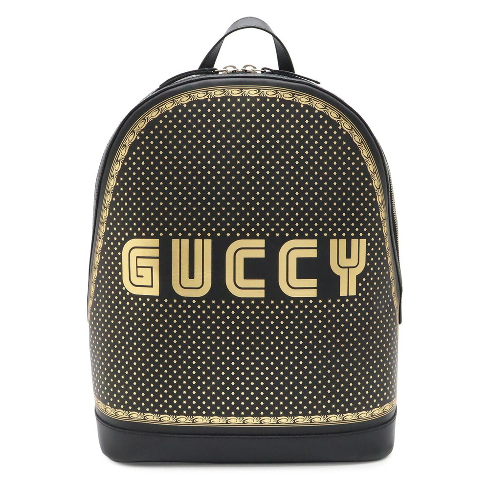 GUCCI GUCCY Backpack, Star Pattern, Leather, Black with Gold Accents, 419584
